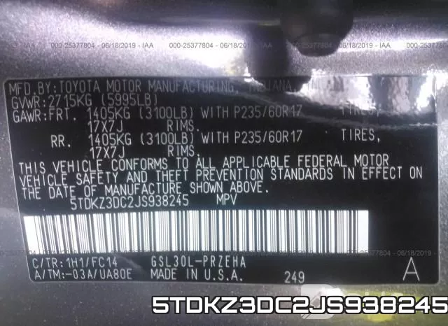 5TDKZ3DC2JS938245 фото 10