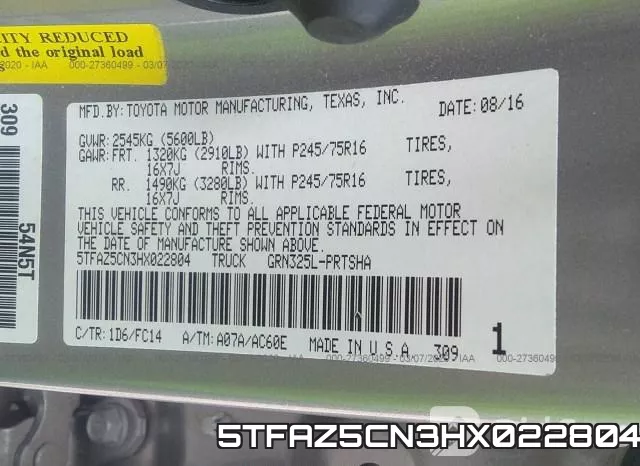 5TFAZ5CN3HX022804 фото 10