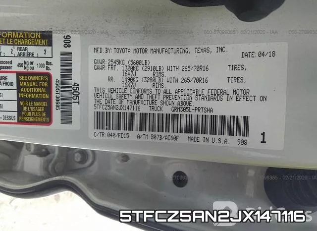 5TFCZ5AN2JX147116 фото 10
