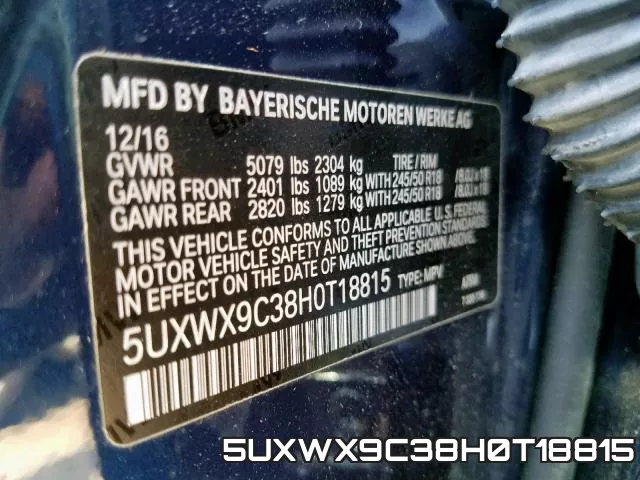 5UXWX9C38H0T18815 фото 2