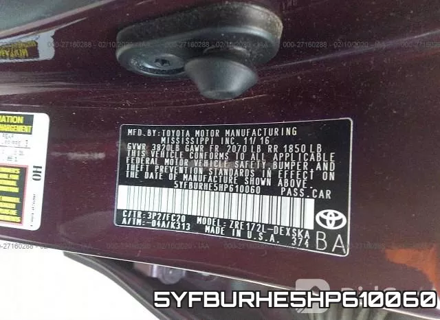 5YFBURHE5HP610060 фото 10