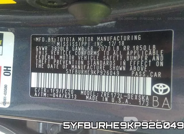 5YFBURHE9KP926049 фото 10