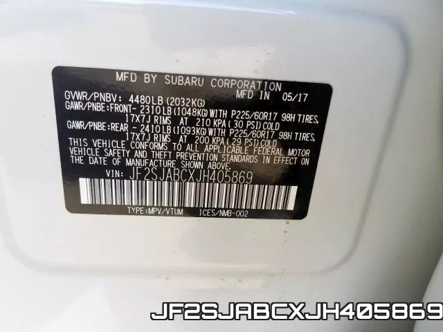 JF2SJABCXJH405869 фото 2
