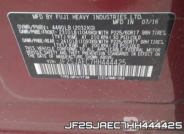 JF2SJAEC7HH444425 фото 10