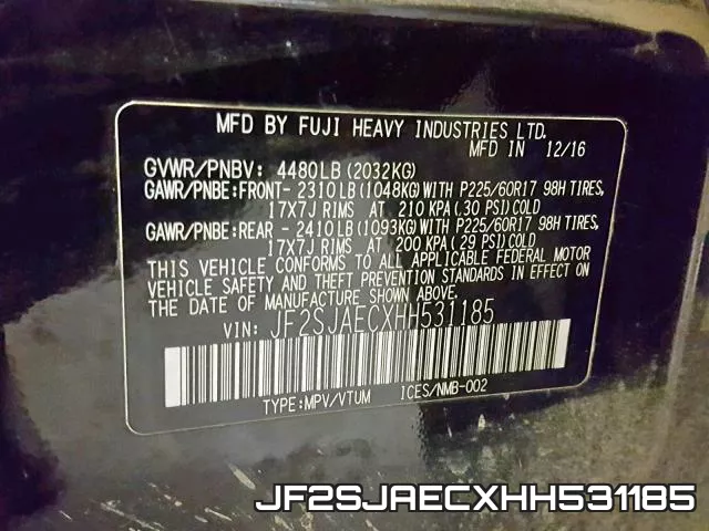 JF2SJAECXHH531185 фото 2