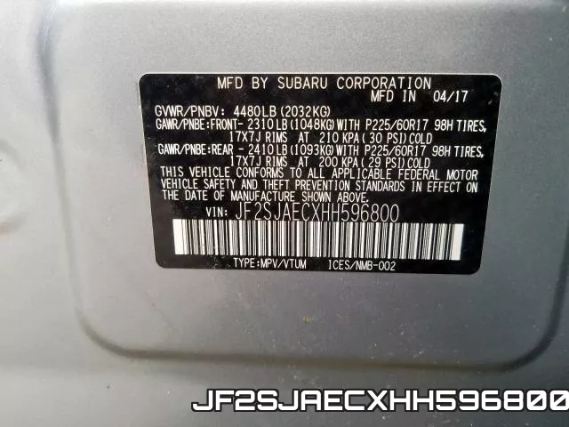 JF2SJAECXHH596800 фото 2