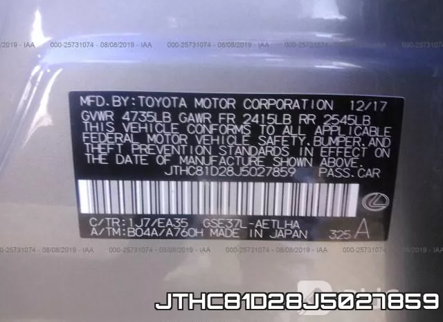 JTHC81D28J5027859 фото 10