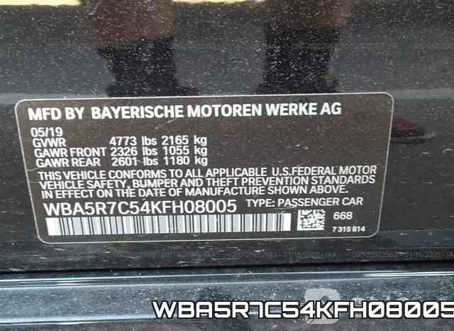 WBA5R7C54KFH08005 фото 10