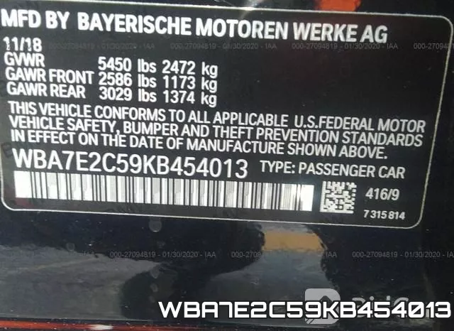 WBA7E2C59KB454013 фото 10