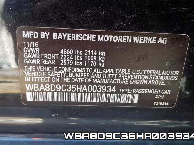WBA8D9C35HA003934 фото 2