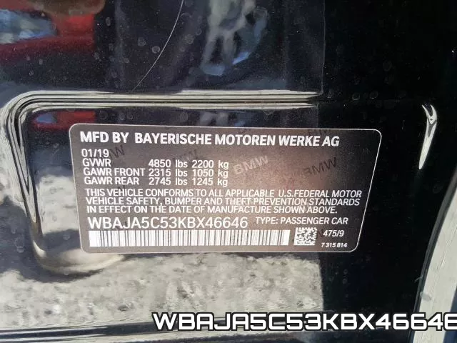 WBAJA5C53KBX46646 фото 2