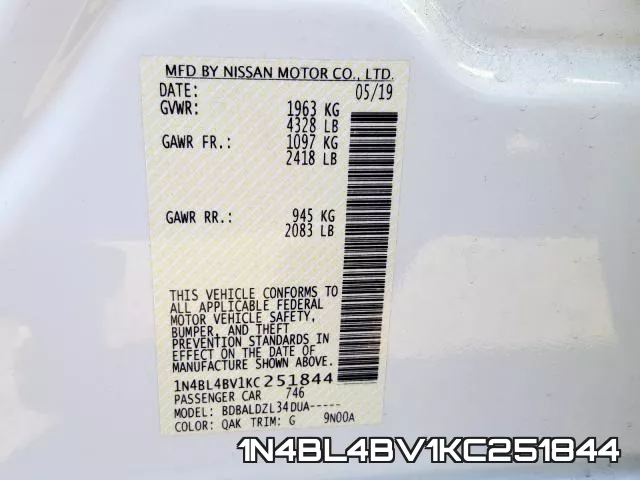 1N4BL4BV1KC251844 фото 2