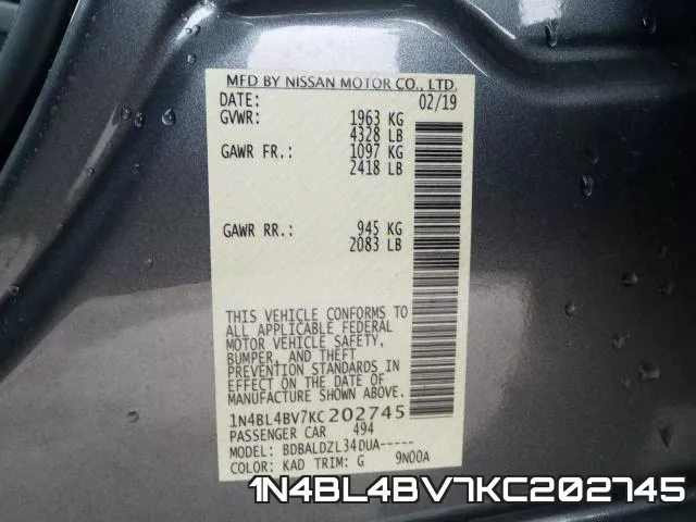 1N4BL4BV7KC202745 фото 2