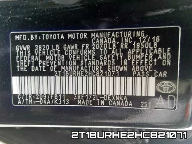 2T1BURHE2HC821071 фото 2