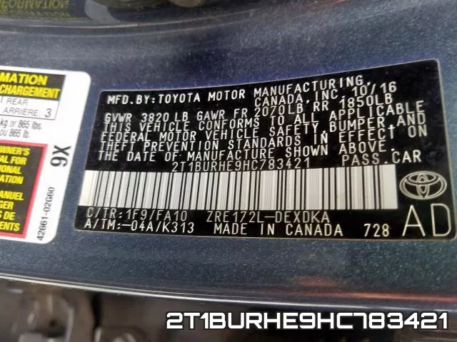 2T1BURHE9HC783421 фото 2