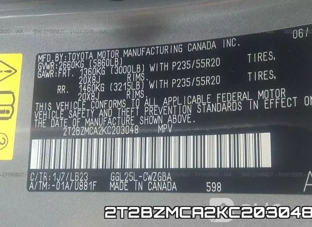 2T2BZMCA2KC203048 фото 10