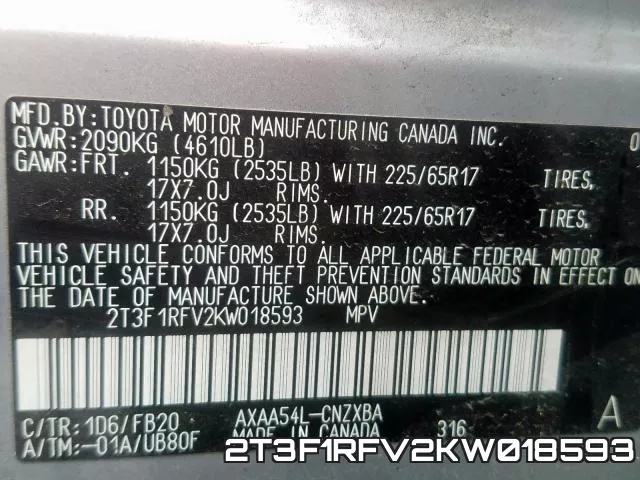 2T3F1RFV2KW018593 фото 2