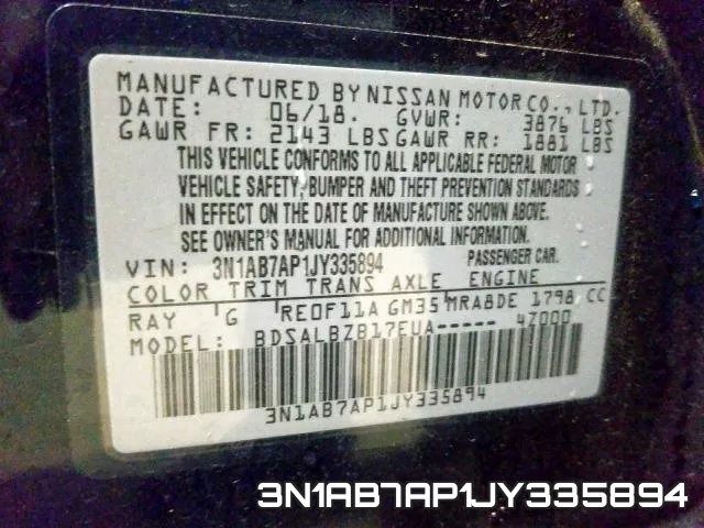 3N1AB7AP1JY335894 фото 2