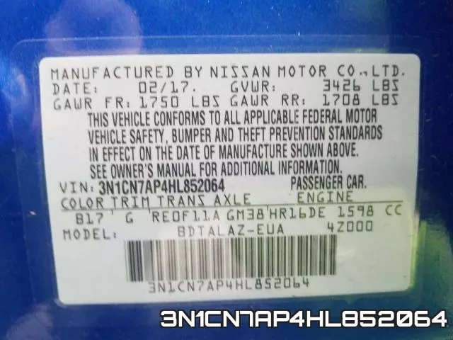 3N1CN7AP4HL852064 фото 2