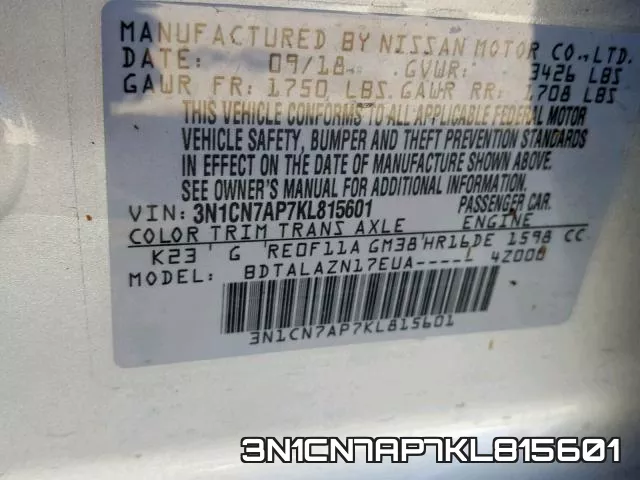3N1CN7AP7KL815601 фото 2