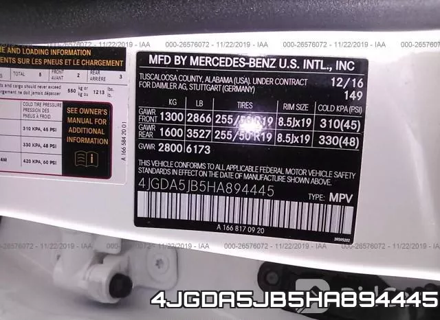 4JGDA5JB5HA894445 фото 10