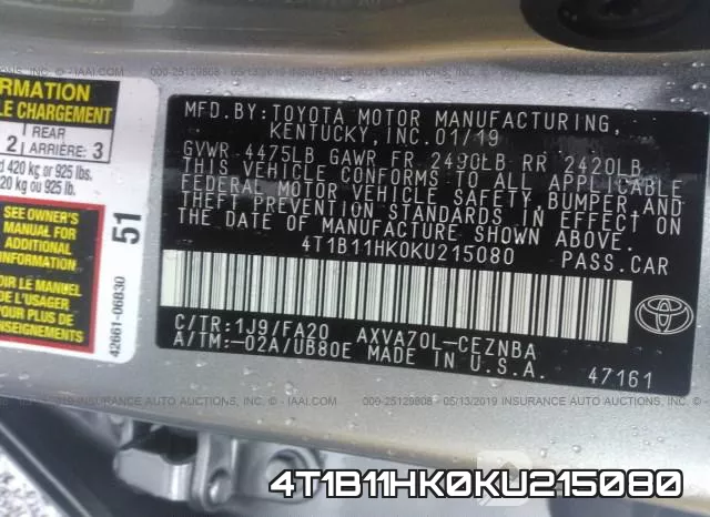 4T1B11HK0KU215080 фото 10