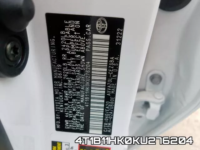 4T1B11HK0KU276204 фото 2