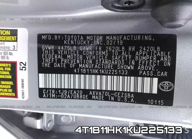 4T1B11HK1KU225133 фото 10