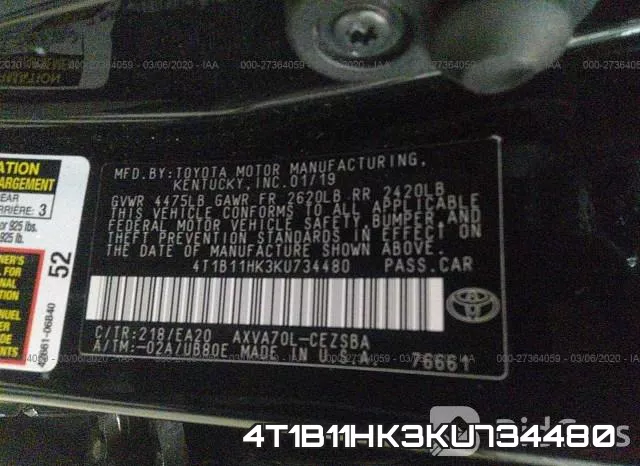 4T1B11HK3KU734480 фото 10