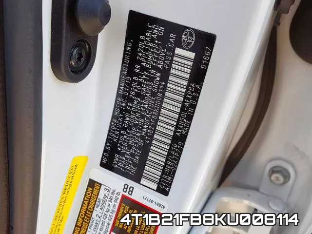 4T1B21FB8KU008114 фото 2