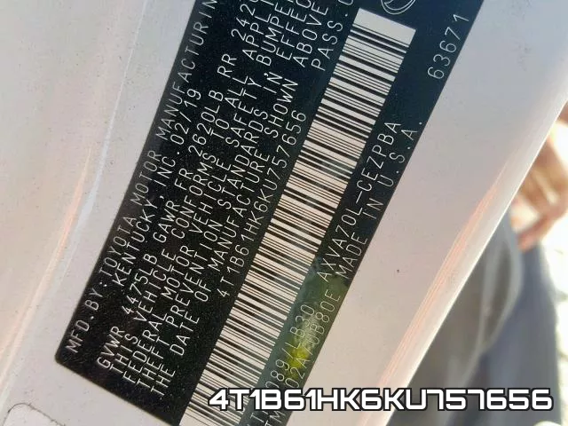 4T1B61HK6KU757656 фото 2
