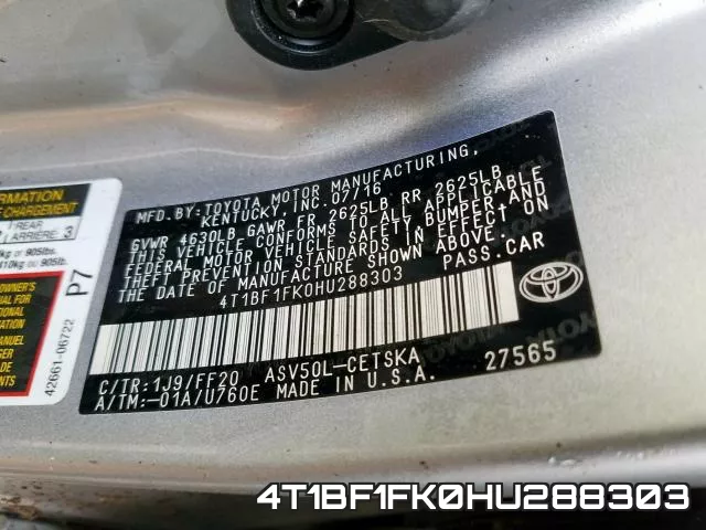 4T1BF1FK0HU288303 фото 2