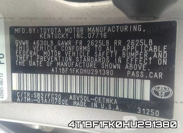 4T1BF1FK0HU291380 фото 10