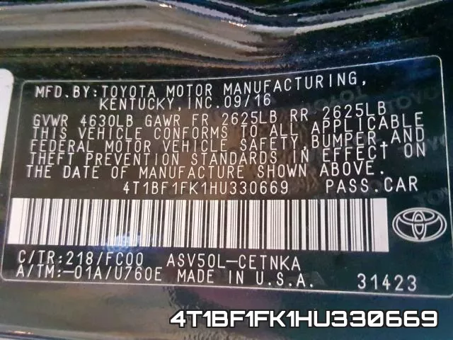 4T1BF1FK1HU330669 фото 2