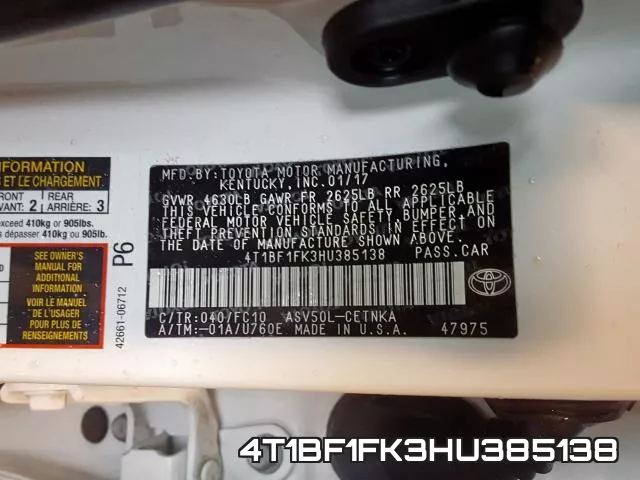 4T1BF1FK3HU385138 фото 2