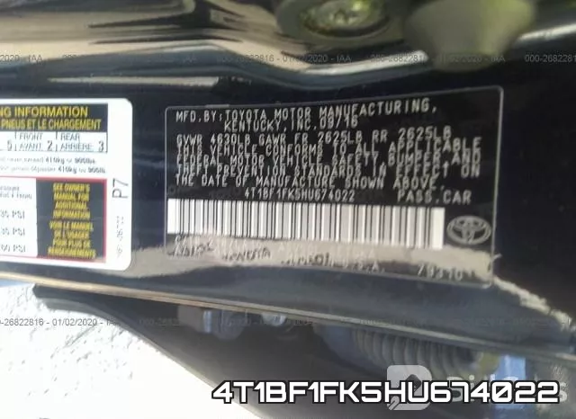 4T1BF1FK5HU674022 фото 10