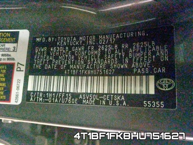 4T1BF1FK8HU751627 фото 2