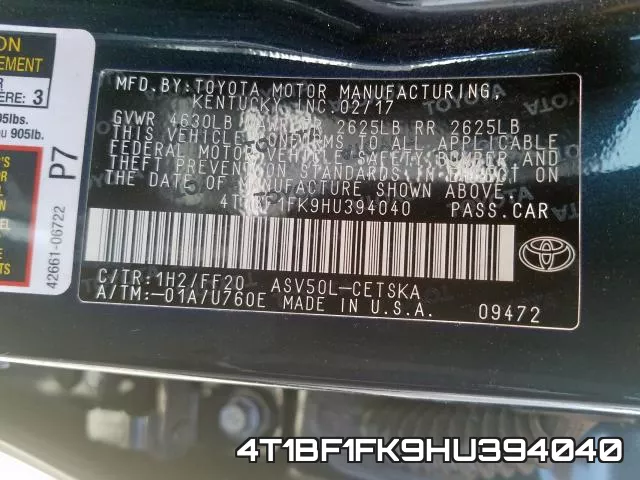 4T1BF1FK9HU394040 фото 2