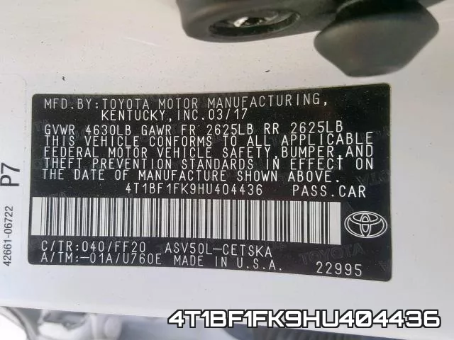 4T1BF1FK9HU404436 фото 2