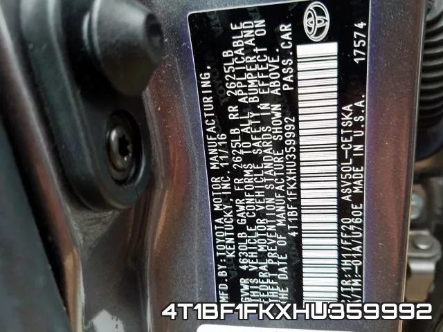 4T1BF1FKXHU359992 фото 2