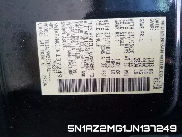 5N1AZ2MG1JN137249 фото 2