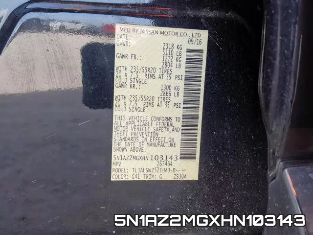 5N1AZ2MGXHN103143 фото 2