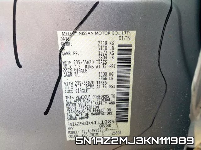 5N1AZ2MJ3KN111989 фото 2