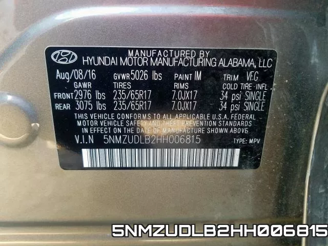 5NMZUDLB2HH006815 фото 2