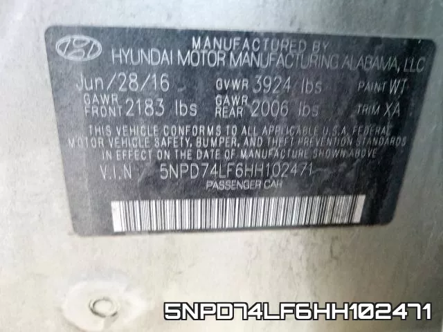 5NPD74LF6HH102471 фото 2