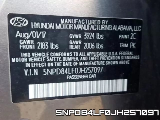 5NPD84LF0JH257097 фото 2