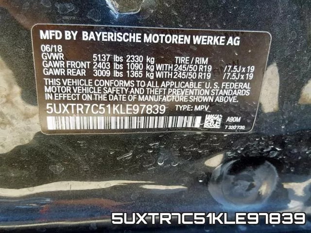 5UXTR7C51KLE97839 фото 2