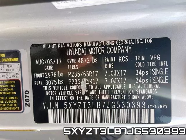 5XYZT3LB7JG530393 фото 2
