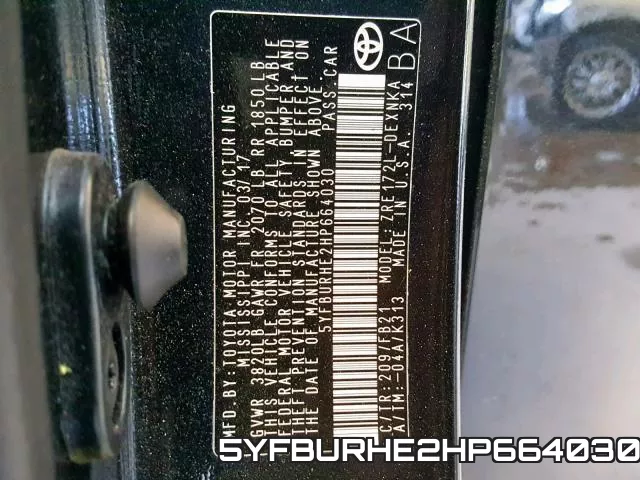 5YFBURHE2HP664030 фото 2