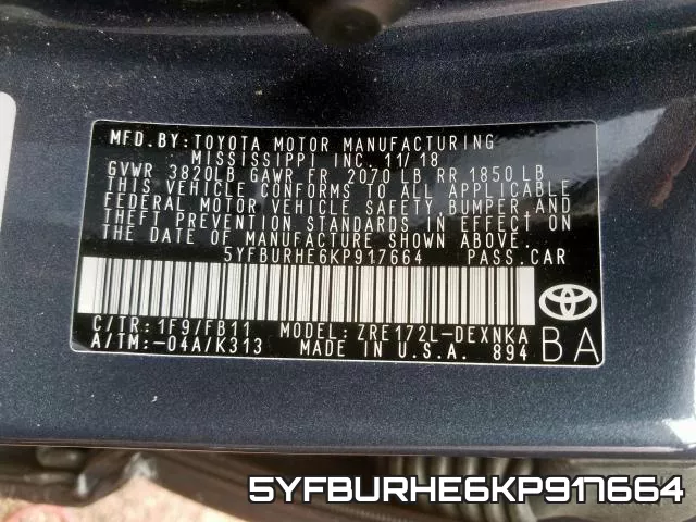 5YFBURHE6KP917664 фото 2